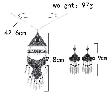 N-7415  Vintage Silver Metal Red Black Blue Stone Necklaces Earrings Sets for Women Bohemian Gypsy Party Jewelry Sets