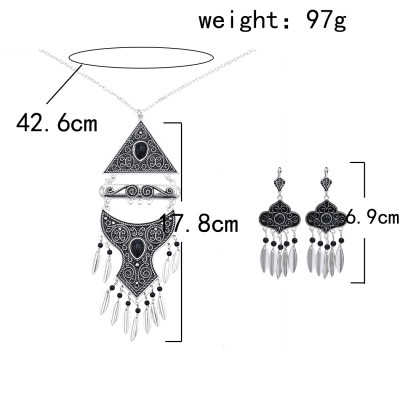 N-7415  Vintage Silver Metal Red Black Blue Stone Necklaces Earrings Sets for Women Bohemian Gypsy Party Jewelry Sets