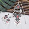 N-7415  Vintage Silver Metal Red Black Blue Stone Necklaces Earrings Sets for Women Bohemian Gypsy Party Jewelry Sets