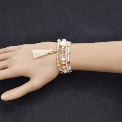 B-1083  4pcs/set colorful beads crystal tassel bracelet women trendy gift jewelry