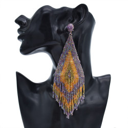 E-5916 Bohemia Vintage purple beaded tassel earrings Indian Jewelry