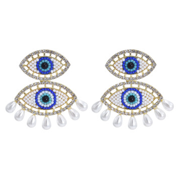 E-5917  Fashion Eye Drop Earrings for Women Bohemian Rhinestone Pearl Long Tassel Earring Statement Party Jewelry