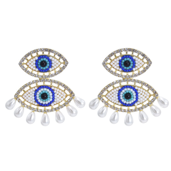 E-5917  Fashion Eye Drop Earrings for Women Bohemian Rhinestone Pearl Long Tassel Earring Statement Party Jewelry