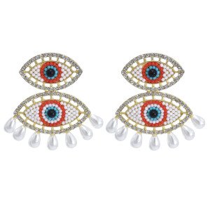 E-5917  Fashion Eye Drop Earrings for Women Bohemian Rhinestone Pearl Long Tassel Earring Statement Party Jewelry