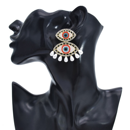 E-5917  Fashion Eye Drop Earrings for Women Bohemian Rhinestone Pearl Long Tassel Earring Statement Party Jewelry