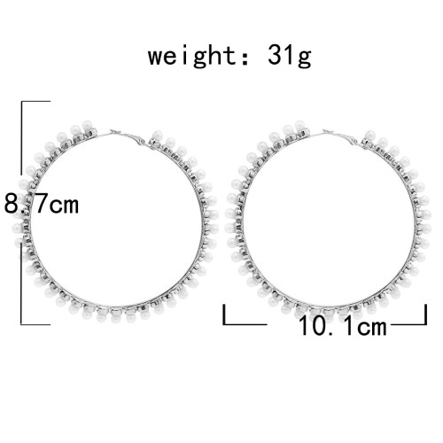 E-5918  Fashion Simple Metal Pearl Hoop Earrings Fashion Big Circle Hoop Statement Earrings for Women Party Jewelry Gift