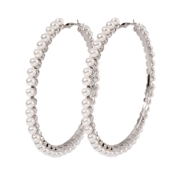 E-5918 Fashion Simple Metal Pearl Hoop Earrings Fashion Big Circle Hoop Statement Earrings for Women Party Jewelry Gift