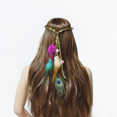 F-0801  Ethnic Peacock Feather Flower Headbands Headdress for Women Bohemian Gypsy Tribal Feather Hair Accessories