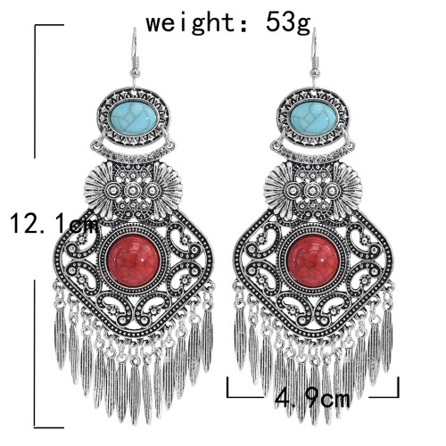 E-5919  Vintage Ethnic Carved Flower leaves tassel earrings Gypsy Jewelry
