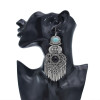 E-5919  Vintage Ethnic Carved Flower leaves tassel earrings Gypsy Jewelry