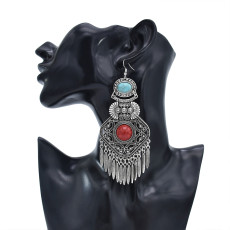 E-5919  Vintage Ethnic Carved Flower leaves tassel earrings Gypsy Jewelry