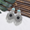 E-5919  Vintage Ethnic Carved Flower leaves tassel earrings Gypsy Jewelry
