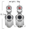 E-5920  Vintage Ethnic Carved Flower Turquoise tassel Earrings Gypsy Party Jewelry Gift