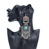 E-5920  Vintage Ethnic Carved Flower Turquoise tassel Earrings Gypsy Party Jewelry Gift