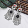 E-5920  Vintage Ethnic Carved Flower Turquoise tassel Earrings Gypsy Party Jewelry Gift