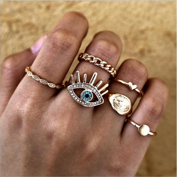 R-1529   2 style bohemian retro eyes/sun diamond joint nail ring finger ring punk ring