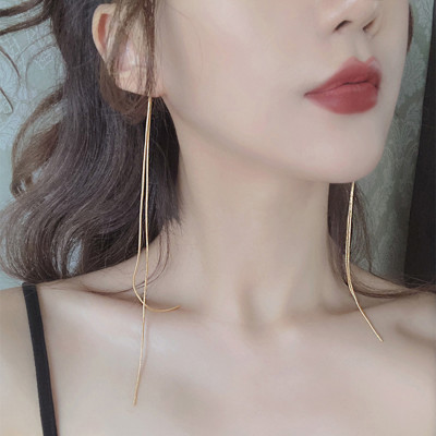 E-5927  New Simple Silver Gold Chain Ear line Tassel Long Tassel Drop Earrings for Women Party Fashion Jewelry
