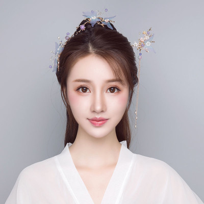 F-0800  New Women Hanfu Pearl Long Tassel Flower Hair Sticks Hairpins Hair Combs Set Chinese Style Hair Accessories