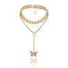 N-7421 Gold Silver Butterfly Pendant Choker Necklaces for Women Fashion Layered Thick Chain Y Necklace