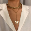 N-7421 Gold Silver Butterfly Pendant Choker Necklaces for Women Fashion Layered Thick Chain Y Necklace