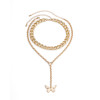 N-7421 Gold Silver Butterfly Pendant Choker Necklaces for Women Fashion Layered Thick Chain Y Necklace