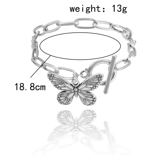 B-1086  Vintage Silver Thick Chain Butterfly Pendant Bracelet Party Gift Women Jewelry