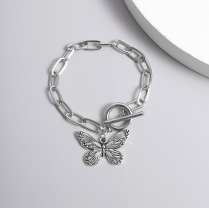 B-1086  Vintage Silver Thick Chain Butterfly Pendant Bracelet Party Gift Women Jewelry