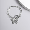 B-1086 Vintage Silver Thick Chain Butterfly Pendant Bracelet Party Gift Women Jewelry