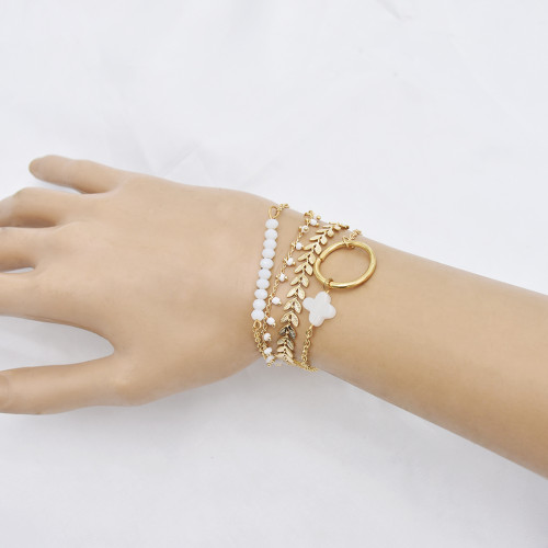 B-1087  4Pcs/Set Bohemian Gold Chain Leaf White Acrylic Beads Stone Bracelets for Women Party Jewelry Gift