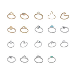 R-1532   19Pcs/set Bohemian Eye Moon Geometric Shape Gold Silver Metal Midi Finger Rings for Women Party Jewelry Gift