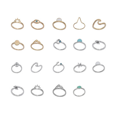 R-1532   19Pcs/set Bohemian Eye Moon Geometric Shape Gold Silver Metal Midi Finger Rings for Women Party Jewelry Gift
