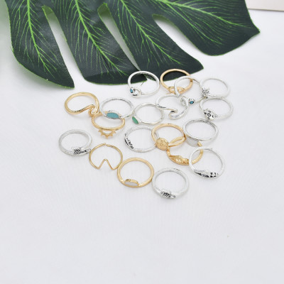 R-1532   19Pcs/set Bohemian Eye Moon Geometric Shape Gold Silver Metal Midi Finger Rings for Women Party Jewelry Gift