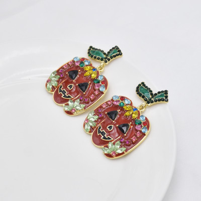 E-5931  Fashion Halloween Earrings 925 Silver Earrings Colorful Pumpkin Halloween Earrings Women Jewelry
