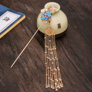 F-0807  Hanfu headdress hairpin earrings tassels full set of ancient style hair crown set step by step ancient costume hair comb jewelry Sets
