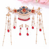 F-0808  Hair comb insert comb Hanfu antique fringed headdress Red retro hair crown earrings sets Bride costume headdress Jewelry set