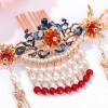 F-0808 Hair comb insert comb Hanfu antique fringed headdress Red retro hair crown earrings sets Bride costume headdress Jewelry set