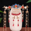 F-0808  Hair comb insert comb Hanfu antique fringed headdress Red retro hair crown earrings sets Bride costume headdress Jewelry set