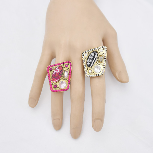 R-1534 Bohemian Vintage Gold Metal Crystal Finger Rings for Women Gypsy Adjustable Party Jewelry