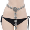 N-7426  Boho Vintage Silver Tassel Bells Body Chain for Women Indian Ethnic Dance Waist Chain