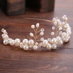 F-0810  European and American hot-selling bride handmade pearl hair lead buckle wedding dress accessories headband crown bridal Jewelry