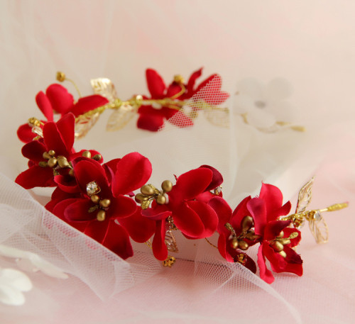 F-0811 Korean bridal hair accessories hair bands hair bands red flower heads wedding flowers wedding Hair accessories