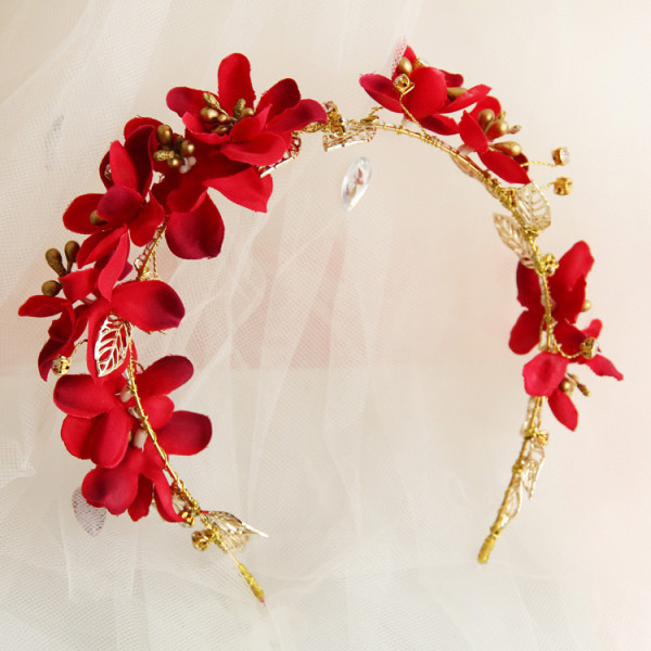 F-0811 Korean bridal hair accessories hair bands hair bands red flower heads wedding flowers wedding Hair accessories