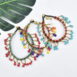 B-1088 Bohemian gold beads colored stone beaded with tassels retro braided bracelet party gift women jewelry