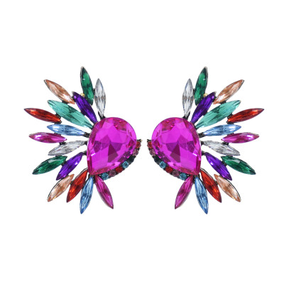 E-5939  Fashion colorful Diamond series Personalized drop-shaped glass radial rhinestone earrings female Jewelry Gift