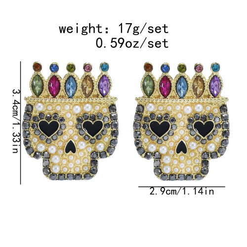E-5940  new style stud earrings fashion gold plated crystal pearl colorful enamel skull handmade earrings jewelry