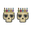 E-5940  new style stud earrings fashion gold plated crystal pearl colorful enamel skull handmade earrings jewelry
