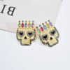 E-5940  new style stud earrings fashion gold plated crystal pearl colorful enamel skull handmade earrings jewelry