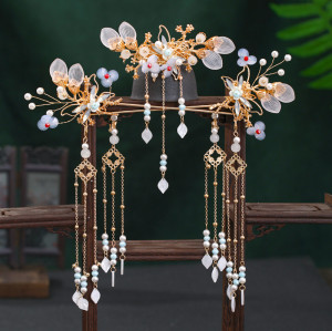 F-0813  Hanfu headdress hairpin comb earrings set dragonfly tassel hair accessories handmade antique accessories Jewelry set