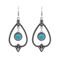 E-5945 Vintage Ethnic Carved heart green stone turquoise tassel earrings Gypsy Jewelry