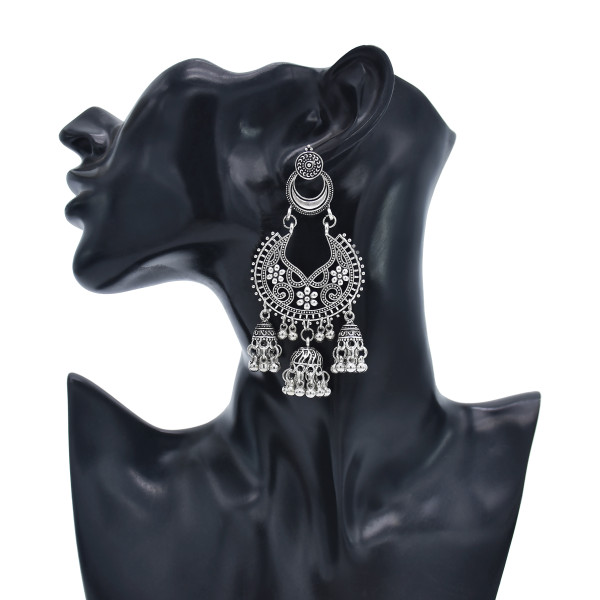 E-5946 Vintage Palace Silver Zamak Indian Bells Tassel Earrings With Bird Cage For Women Jewelry